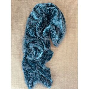 SOLD ( Do not buy) Teal Blue Velvet Burnout Floral Lace Trim Scarf Shawl